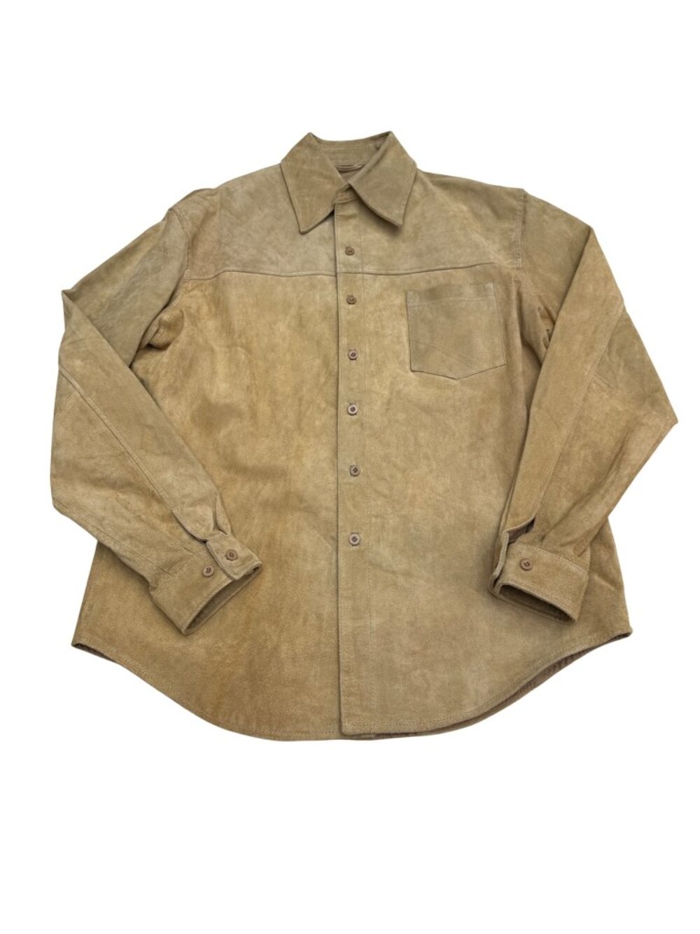 Vtg Norm Thompson Men's Tan Suede Leather Button-Up LS Shirt Jacket Western Sz L